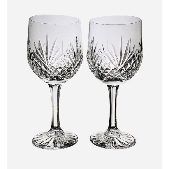 Cut Crystal Wine Glass Set of 2 Goblet Diamond And Fan Design Clear Glass - Picture 9 of 10